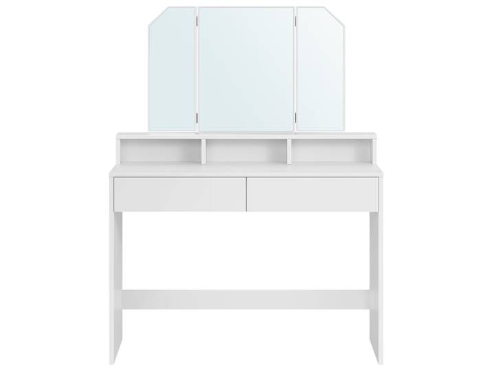 Coiffeuse miroir triptyque pliable avec 2 tiroirs blanc