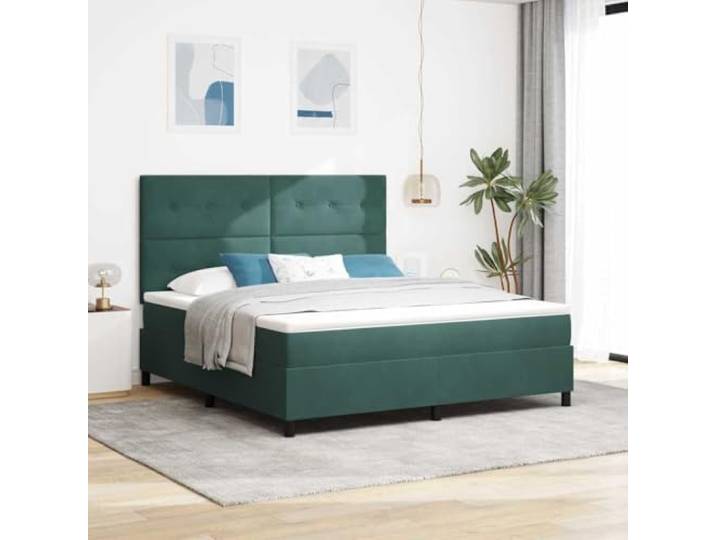 LED Beleuchtung Modernes Design Stoff 180 x 200 cm Dunkelgrün LED Boxspringbett mit Matratze Dunkelgrün 180x200 cm Stoff Bett mit Kopfteil RGB LED Beleuchtung verstellbar Belastbar 280 kg