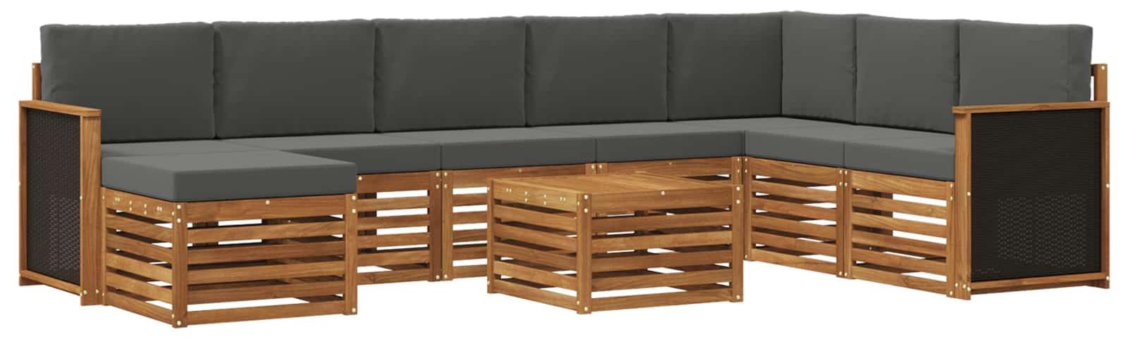 Outdoor-Sofagarnitur mit Kissen 7 pcs Natur und Anthrazit