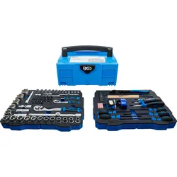 BGS, Werkzeugkoffer, Steckschlüssel, Hammer, Zange, Schraubendreher-Set 6,3 mm (1/4") / 12,5 mm (1/2")