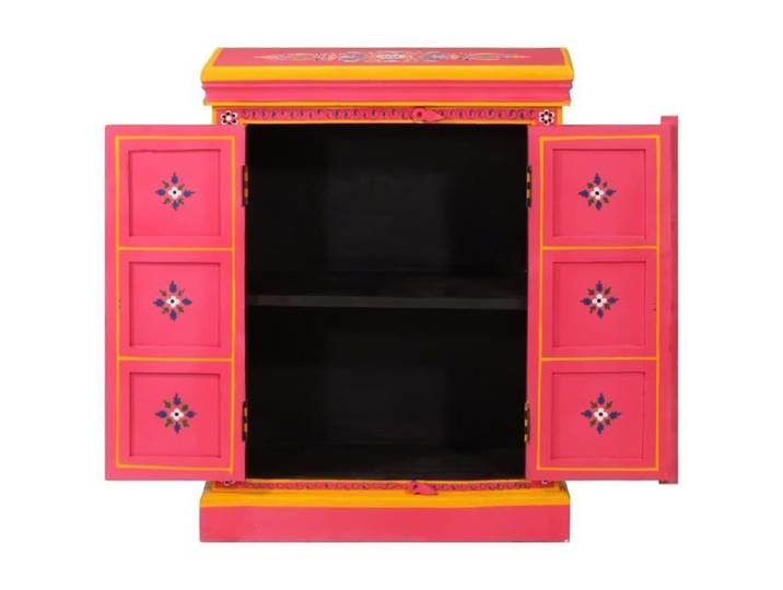 Rose Commode Salon CHIC Buffet bas/Cabinet 1 PC Bois massif de manguier Peinture rose à la main 60x30x78 cm N12135