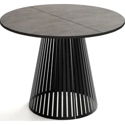 ESSTISCH Naro rund ausziehbar mit Schwarzem Lamellen-Metallgestell, Beton-Optik Dunkelgrau 100-180/100/76 cm