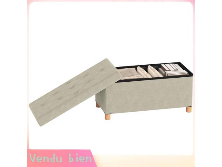 LIA Banc rangement bout lit crème 76x38x38cm