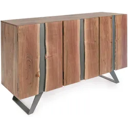 Sideboard Aron aus Akazienholz, modernes Design, Natur, 145 cm, Türen mit Metalleinsatz