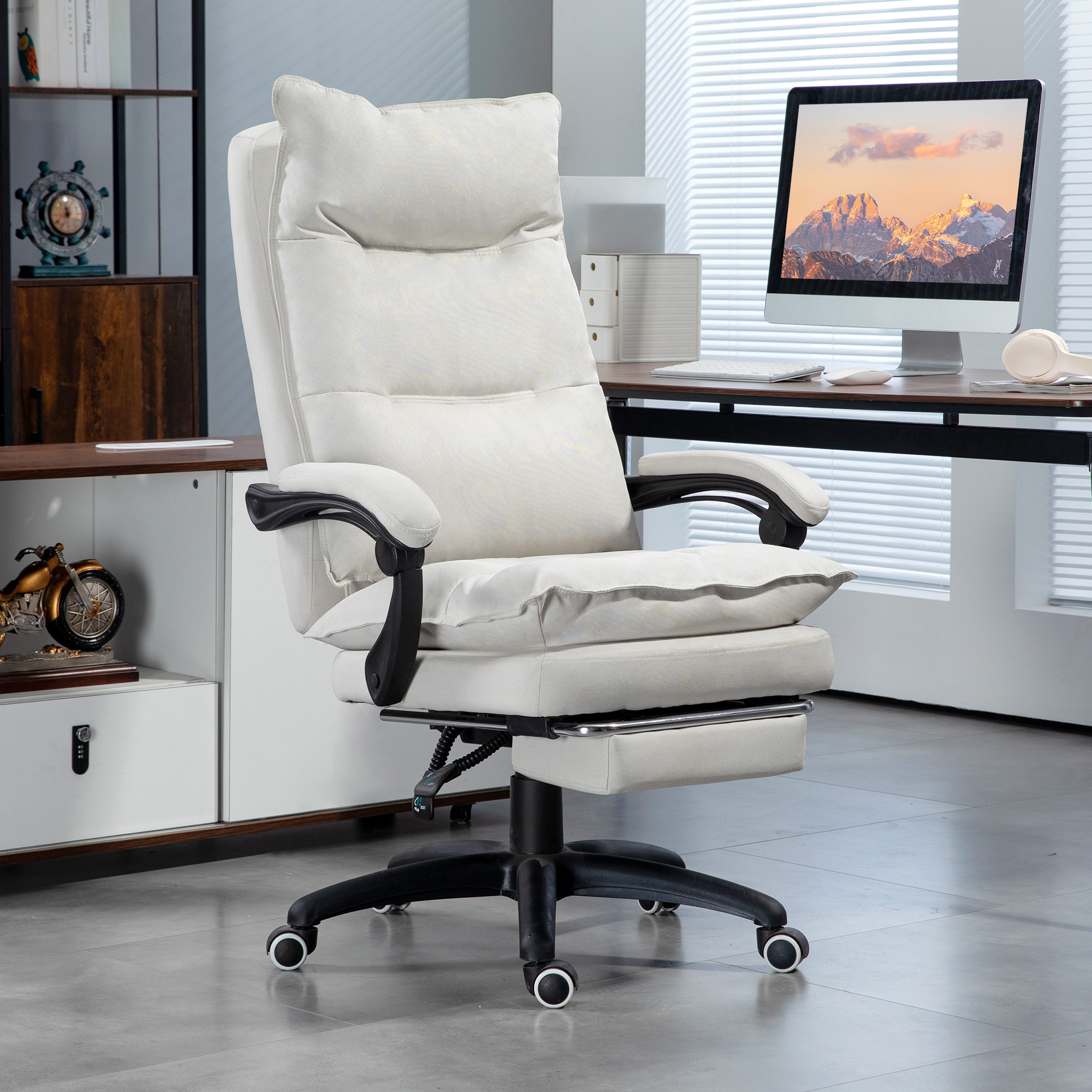 Vinsetto Sedia da ufficio massaggiante, ergonomica, girevole e regolabile, bianco crema   Aosom Italy