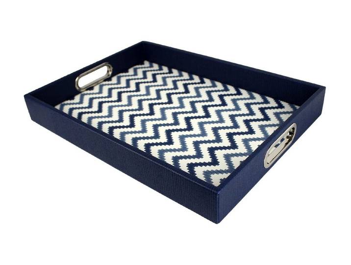 Signature Home Collection Tablett Tablett rechteckig Zickzack Muster grau mit Griffen, Serviertablett, Kunststoff, (1 Stück, 1x Tablett), zum Servieren, abwischbar und rutschfest