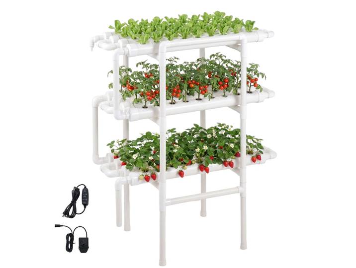 Vevor Kit De Culture Hydroponique Nft Systeme Hydroponique A 3 Niveaux Avec 108 Emplacements Pour Jardin Interieur Culture De Legumes Fruits Herbes\, Tubes En Pvc-u Anti-lumiere\, Irrigation Programmee