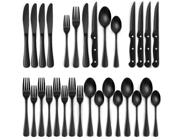 Besteckset 36-teilig Schwarz Edelstahl, Metall, Besteck, Besteck-Sets