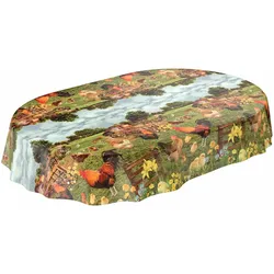 Tischdecke Bauernhof Dorf Land abwischbar Wachstuch Wachstuchtischdecke - Oval 180 x 140 cm, Schnittkante