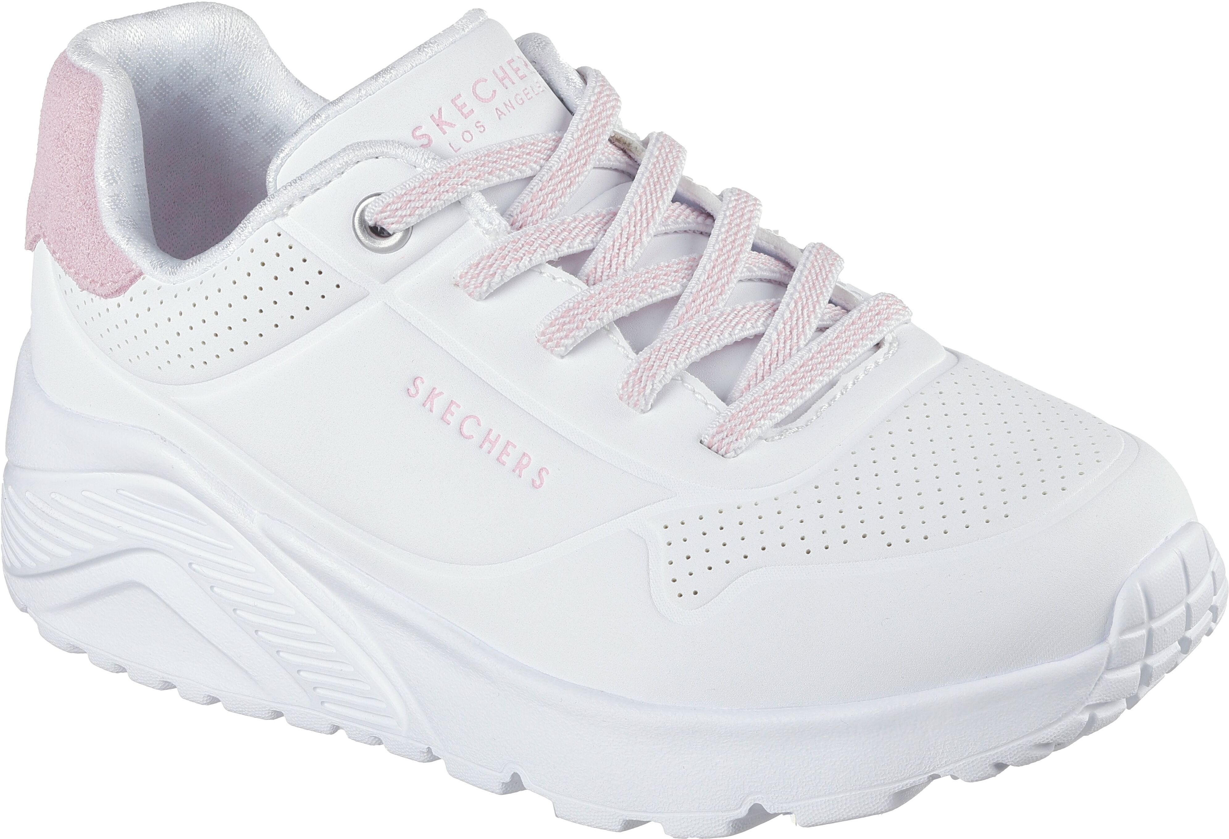 Sneaker SKECHERS "UNO LITE", Jungen, Gr. 30, rosa (weiß, rose), Lederimitat, unifarben mit Farbeinsatz, Schuhe Sneaker, Slip-on Sneaker, Schlupfschuh, Freizeitsneaker mit Gummizüge weiß, rose 30