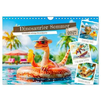 Dinosaurier Sommer - Urzeitlich witzige Strandparty (Wandkalender 2027 DIN A4 quer), CALVENDO Monatskalender