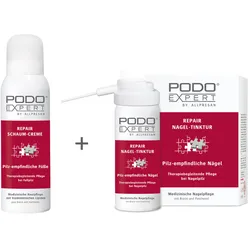 Podoexpert SET: Repair Schaum-Creme Pilz-empfindliche Füße 125ml + Fuß-/Nagelpilz Nagel Tinktur 50ml