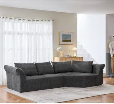 Loedds Right Arm L-Shaped Modular Sectional Sofa with Deep Seats Wide Arms and Throw Pillows