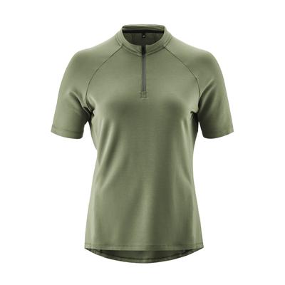 Radtrikot GONSO "Adventure Jersey Nature W", Damen, Gr. 38, grün (schilfgrün), 96% Viskose, 4% Elasthan, Rundhals, Trikots, Damen Fahrradtrikot kurzarm, Slim Fit