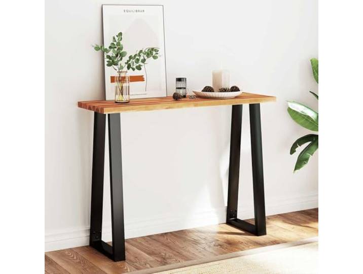 KLGBNCVE Konsolentisch Baumkante 110x35x80 cm Massivholz Akazie Massivholzplatte, natürliche Baumkante, U-Stahlbeine, pulverbeschichtet, industrieller Stil, robust, langlebig, vielseitig