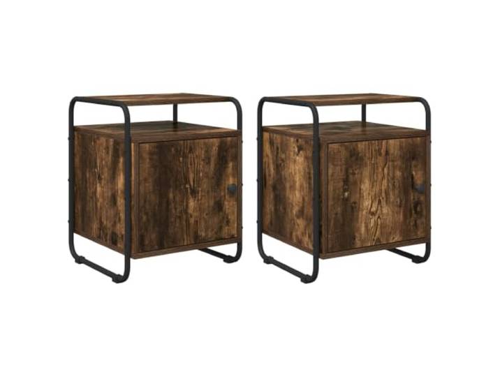 LKJephalotrope Nachttisch 2er Set Geräucherte Eiche 40x39,5x50 cm Stilvolles 2er Set Beistelltische in Eichenoptik für Schlafzimmer, mit Tür, Fach und mattschwarzen Metallgriffen.