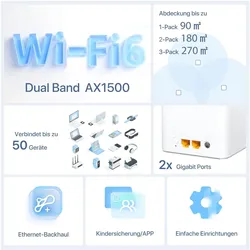 Tenda MX3(3-pack) Dual-band ( / ) Wi-Fi 6 (802.11ax) White 1 Internal, Router, Weiss