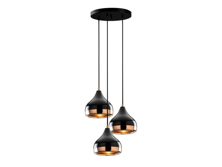 Suspension moderne noire et cuivre 3 abat-jour