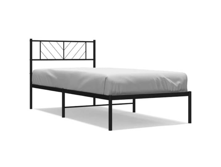 PUGYNBK Bettgestell aus Metall, Schwarz, 100 x 190 cm Pulverbeschichteter Stahl, Metallleisten, Stauraum unterhalb des Kopfteils, Rückenstütze