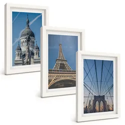 BILDER SET 3er Set - 20x30 cm Weißer Rahmen - Ansichten von Gebäuden aus Städten auf der ganzen Welt