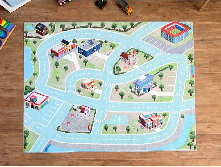 SkippiDoo Kinderteppich Straßenteppich Spielteppich Kinderzimmer Teppich Autoteppich, rechteckig, Höhe: 5 mm, keine sich wiederholende Motive, Antirutsch