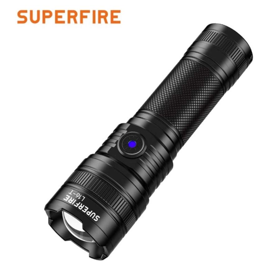 Superfire Flashlight L16-T, 890lm, with focus, rechargable USB C, 18650 3400mAh, IP43 (890 lm) (SUPERFIRE-L16-T)