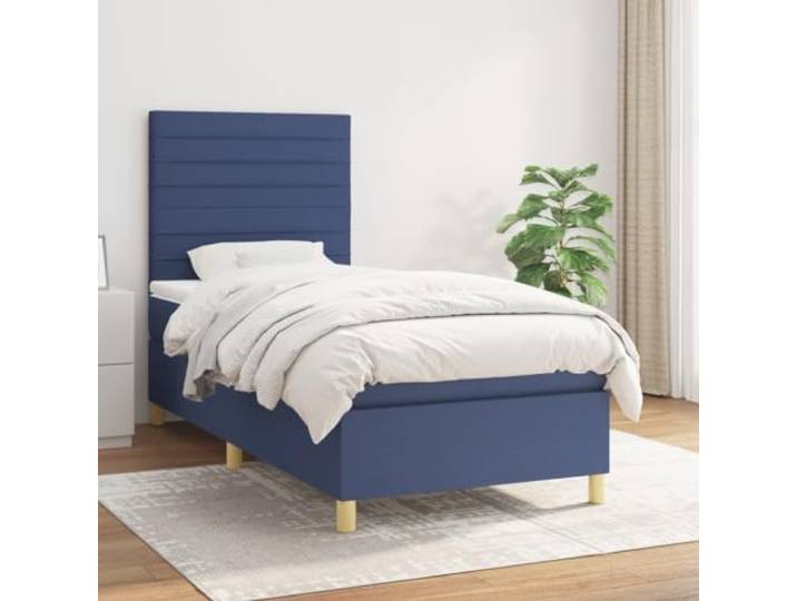 RJPLMFV Lattenrost, 90 x 200 cm, mit Matratze, Blau Atmungsaktiver Stoff, Kopfteil verstellbar, Taschenfedern, mittlere Festigkeit