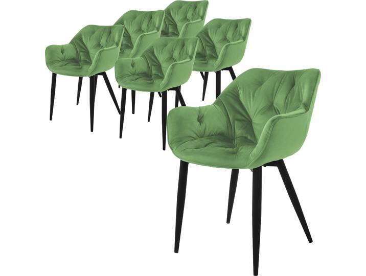 ML-Design 6er Set Esszimmerstuhl mit Rückenlehne, Salbei, aus Samt
