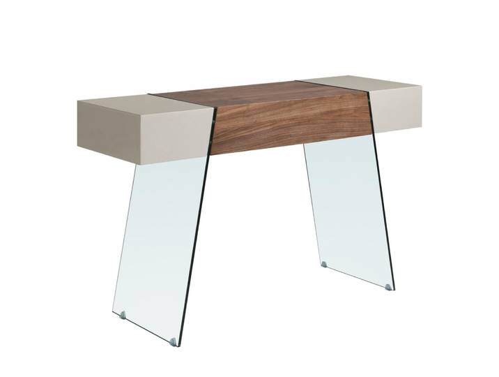Console effet bois noyer et verre trempé