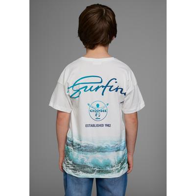 T-Shirt CHIEMSEE "WAVE", Jungen, Gr. 128/134, weiß, Jersey, Obermaterial: 100% Baumwolle, bedruckt, Basic, Rundhals, Shirts T-Shirt, Kurzarm, Basic-Passform, bedruckt, Rundhalsausschnitt