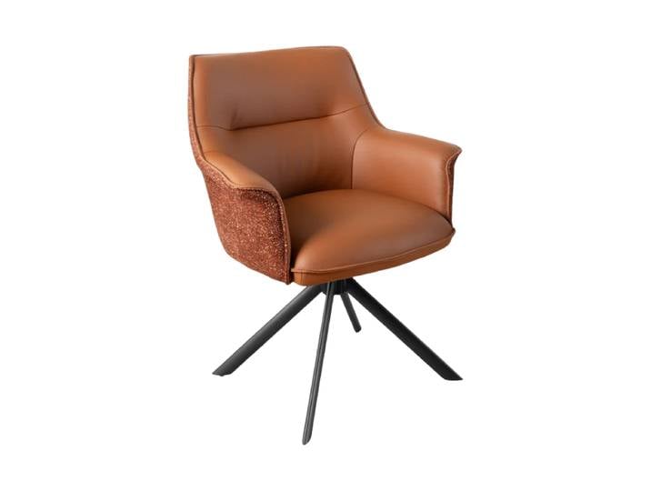 180° drehbarer Echtleder Designstuhl „Le Grand“ mit Armlehnen Cognac Invicta Interiors