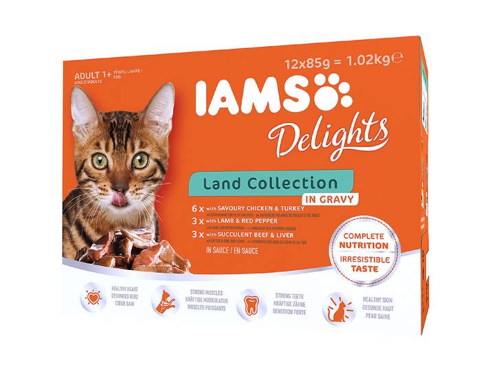 Iams Delights Katzenfutter in Sauce Fleisch 12x85g