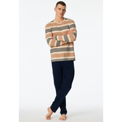 Shorty SCHIESSER "Casual Nightwear", Herren, Gr. 54, blau (604, gelb), Single Jersey, Obermaterial: 100% Baumwolle, bequem lang, Rundhals, Homewear-Sets Shorty, Rundhalsausschnitt und lange Ärmel, weiche Single-Jersey Qualität