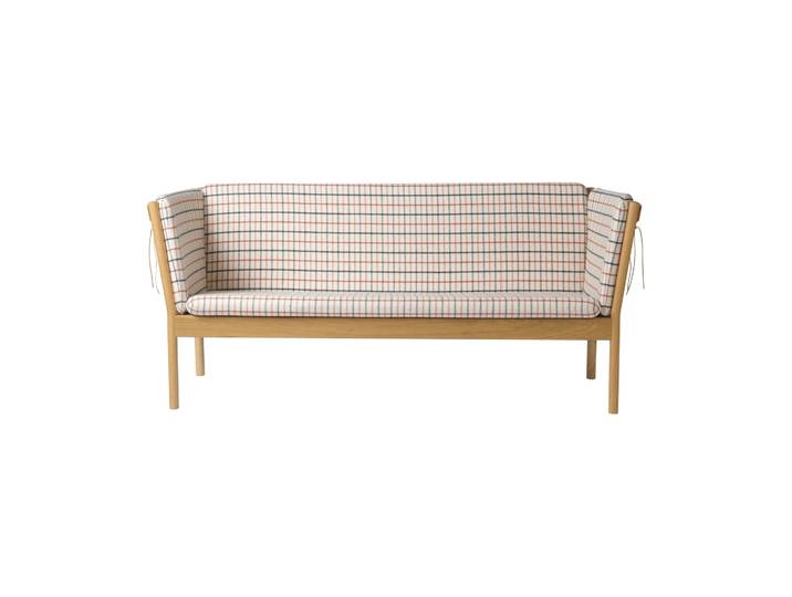 FDB Møbler J149 Sofa Stoff rot lackierte Eiche, 3-Sitzer