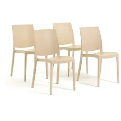 RATTATAN 4er-Set stapelbare Stühle aus Polypropylen mit Glasfasern für Außenbereich und Garten, Bar und Restaurant, Küche modernes Design - CARMEN - Creme
