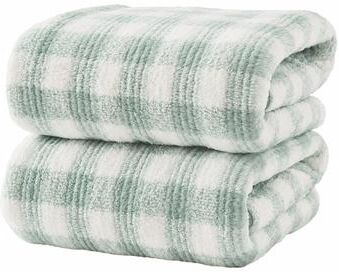 JML Soft Fleece Plaid Bath Towel with Checkered Design