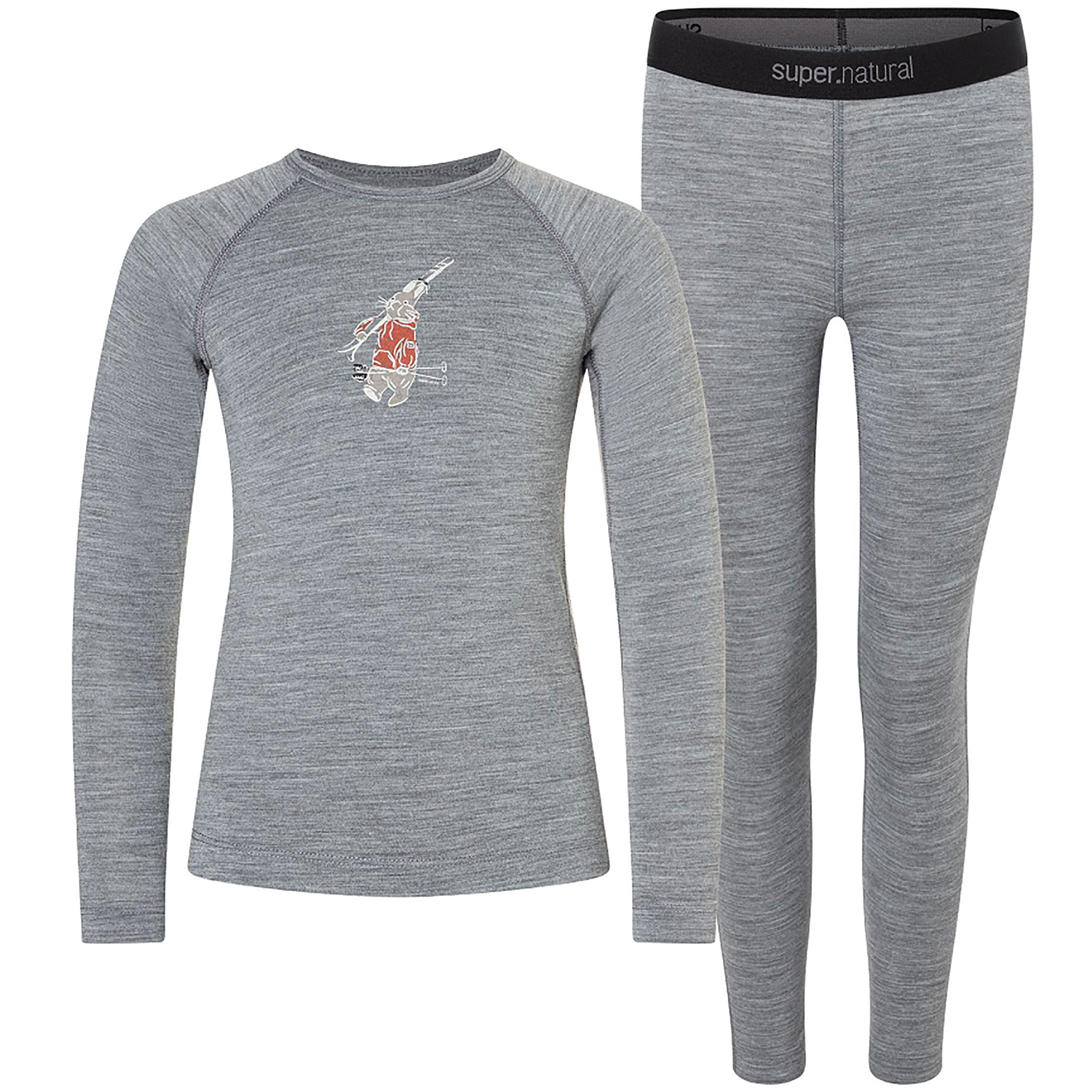 Super.Natural Tundra175 Ski Bunny Unterwäsche Set Kinder Merino Unterwäsche grau Größe 110 Hautfreundlich Merinowolle