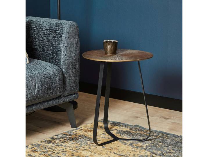 Bout De Canapé Vintage Doré Sur Trépied Ø40 Cm Kano