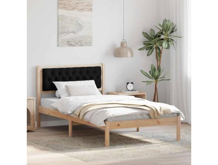 Massives Kiefernholz Modernes Bettgestell Klare Linien Braun 100 x 200 cm Bettgestell Schwarz 100x200 cm Massivholz Kiefer mit Polster-Kopfteil Lattenrost Stabil Modern