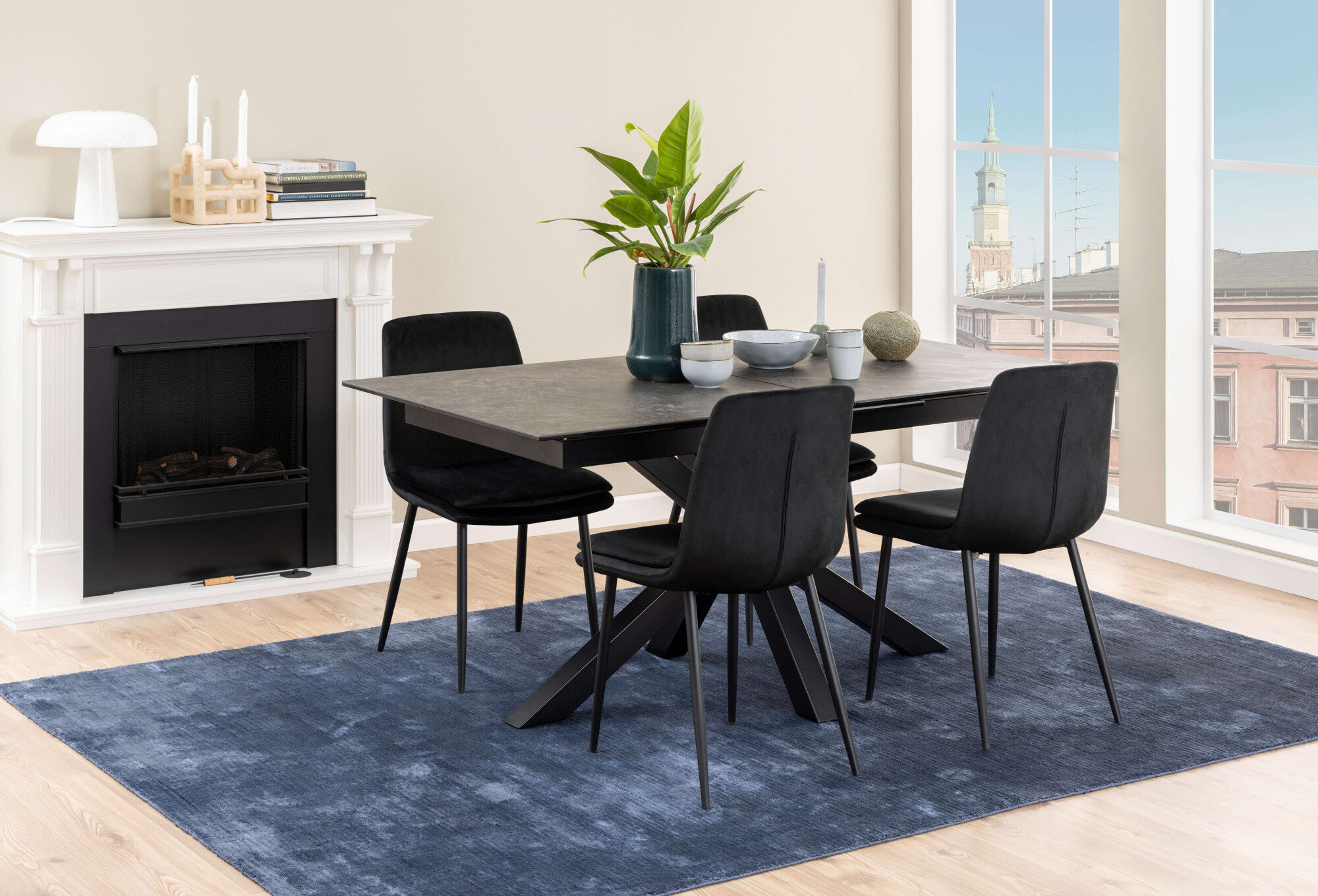 Esstisch ACTONA GROUP "Heaven,Tischplatte aus Keramik, ausziehbar - robust & pflegeleicht", schwarz (schwarz, schwarz), B:210cm H:76cm T:90cm, Tische, Esstisch, Kratzfest, wasserabweisend, Sitzplatz für 4-8 Personen, B: 168/210 cm schwarz, schwarz B/H/T: 
