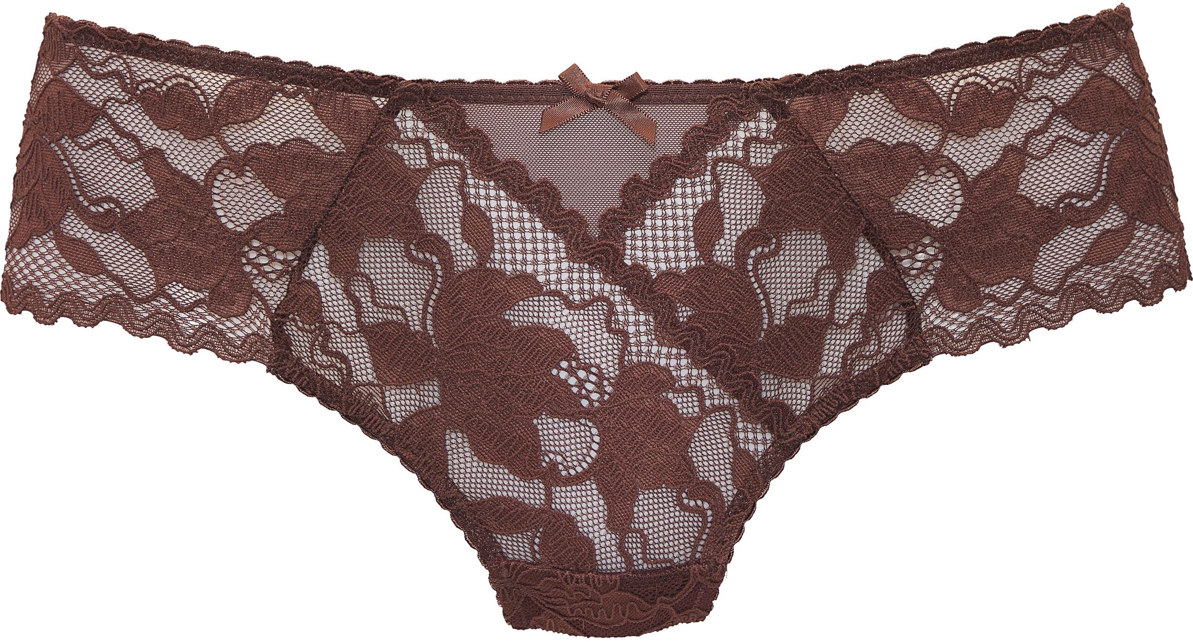 Stringpanty LASCANA, Damen, Gr. 36/38, Spitze, braun (schokolade), Spitze, Obermaterial: 90% Polyamid, 10% Elasthan, Unterhosen Stringpanty, aus floraler Spitze in transparenter Optik schokolade 36/38, Spitze
