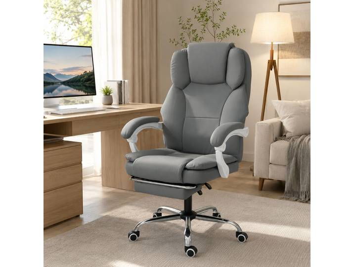 HOMCOM Chaise Bureau Ergonomique Cuir Synthétique Hauteur Réglable Gris