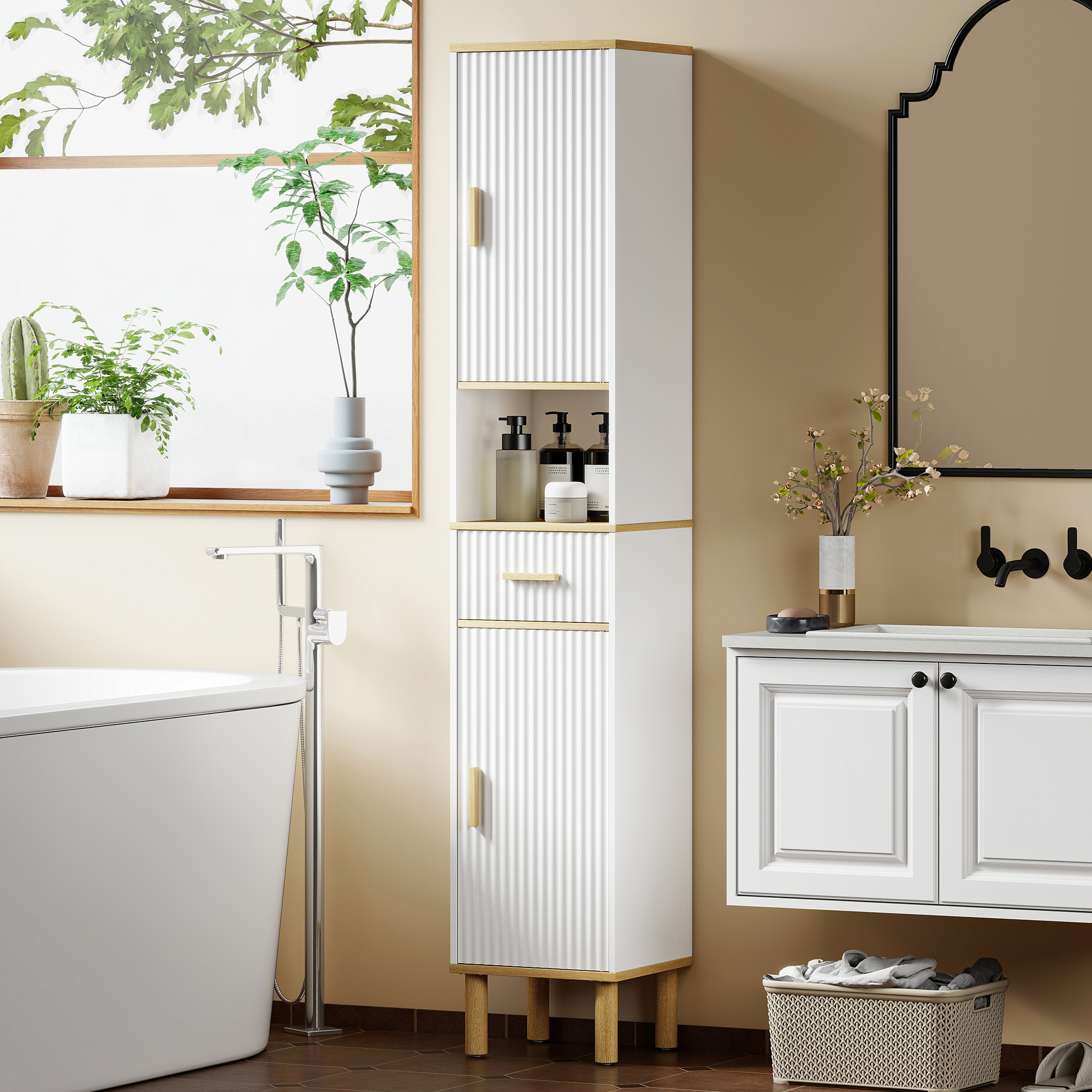 Homcom Armadietto 172 cm, Mobile Bagno con Cassetto e Ripiani Regolabili, Bianco   Aosom Italy