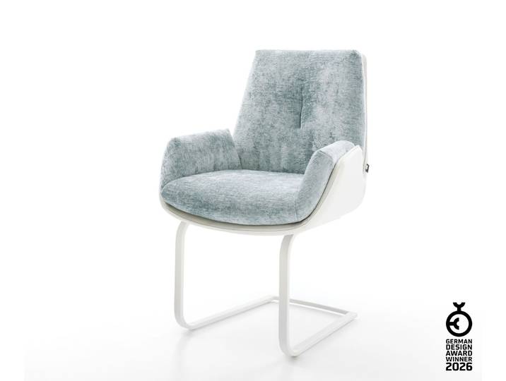 Freischwinger Clea-Flex Materialmix Echtleder Weiß-Pastellblau Freischwinger flach Weiß, Esszimmerstühle