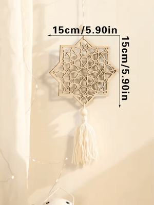 Inspire Picks NoorCharm Wooden Ramadan Hanging Ornaments Elegant Eid Mubarak Decor With Tassels tk866 ms9780