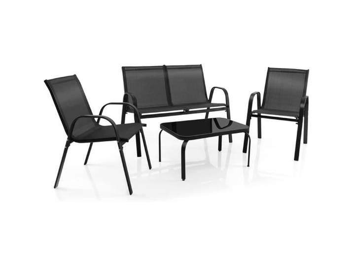 Ensemble Salon de Jardin - COSTWAY - 4 Pièces - Gris - Table Basse en Verre - Confortable et Durable