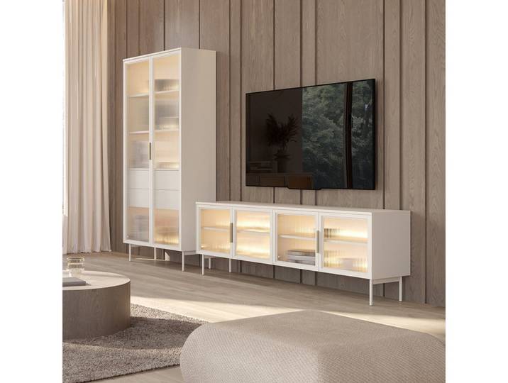 Lomadox Wohnzimmer-Set LEXINGTON-167, (Mega-Spar-Set, 2-St., Kommode Lowboard inkl. LED-Beleuchtung), kaschmir, viel Strauraum, LED-Beleuchtung