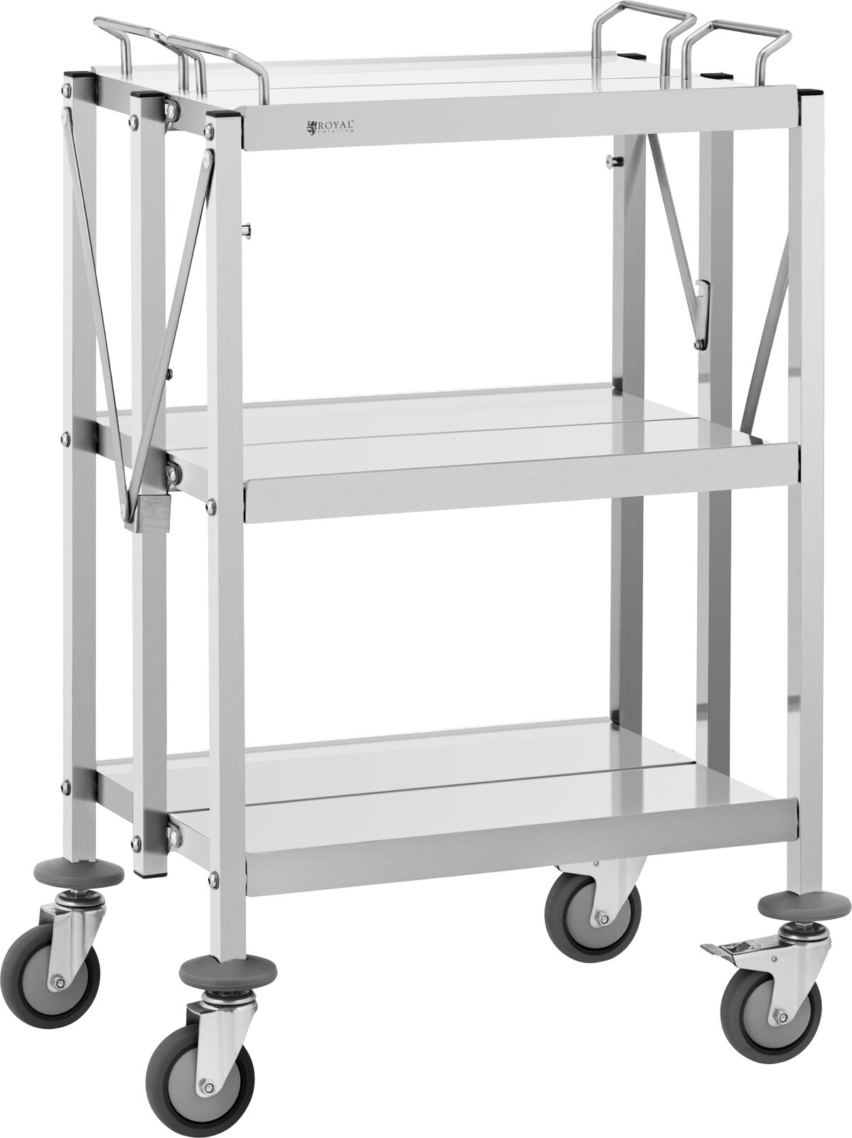 Servierwagen - Edelstahl - 3 Borde - Ablagen: 58 x 40 cm - 100 kg - klappbar - Royal Catering RCSW-100