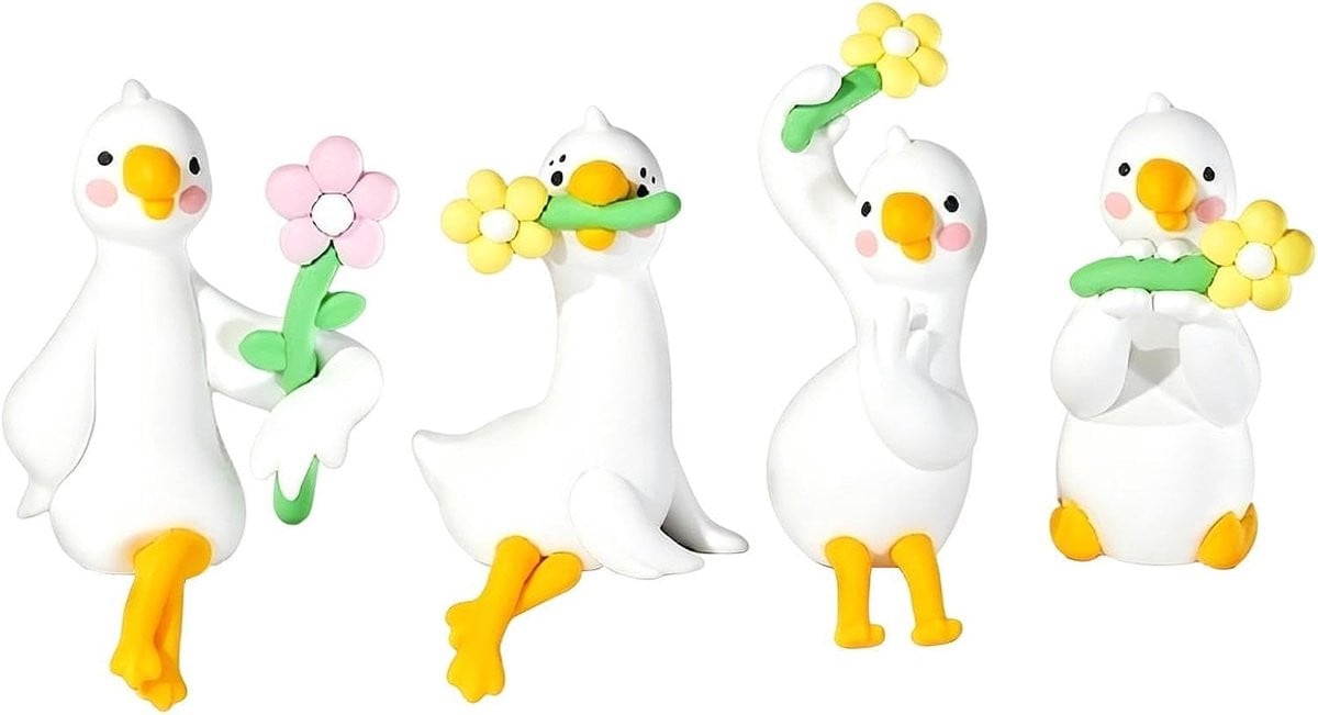 Set van 4 witte mini hars ganzenbeeldjes voor bureau decoratie