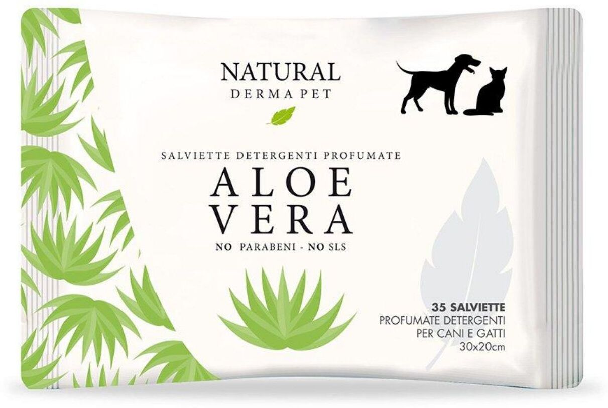 Derbe Natural Derma Pet by Salviette Aloe Vera per Cani Gatti e Cuccioli 1 Pz 100% Biodegradabili